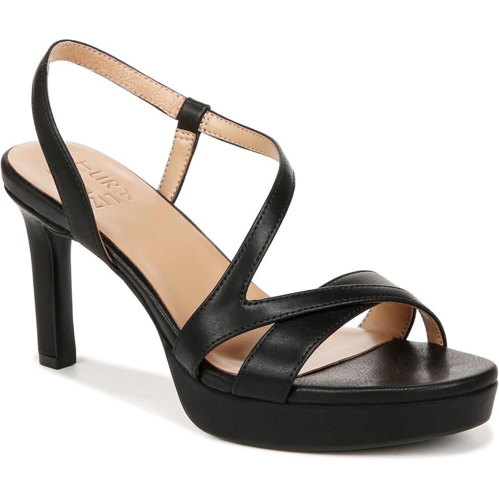 Naturalizer Womens Black Smooth Patent Rounded Open Toes Platform Heel Shoes
